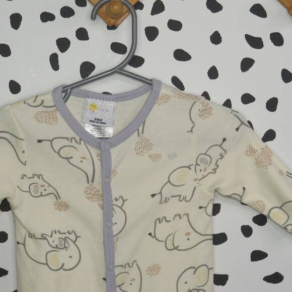 Little Chickadees Elephant Print Neutral Baby Footed Sleeper Pajamas - Picture 2 of 6